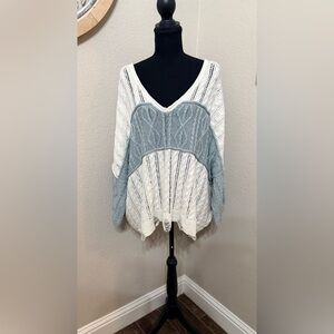 POL V-Neck Sweater in Blue and White